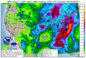 Rain totals over the next 7 days will be impressive over the eastern U.S. while non-existent over the western U.S. Image: NWS