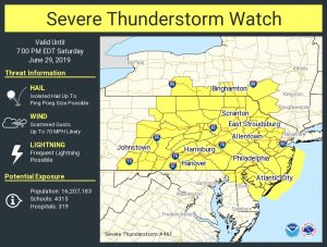 One of two severe thunderstorm watch boxes up for the Mid Atlantic. Image: NWS