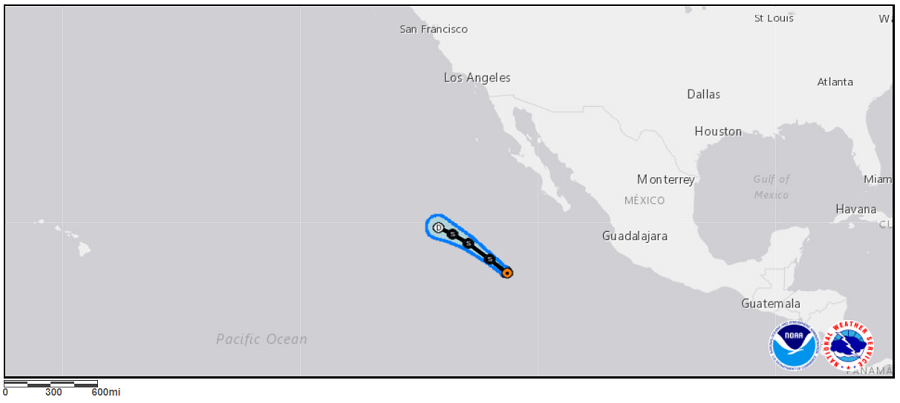 Latest official track of Hurricane Alvin in the Pacific. It is forecast to fizzle-out by Saturday. Image: NHC