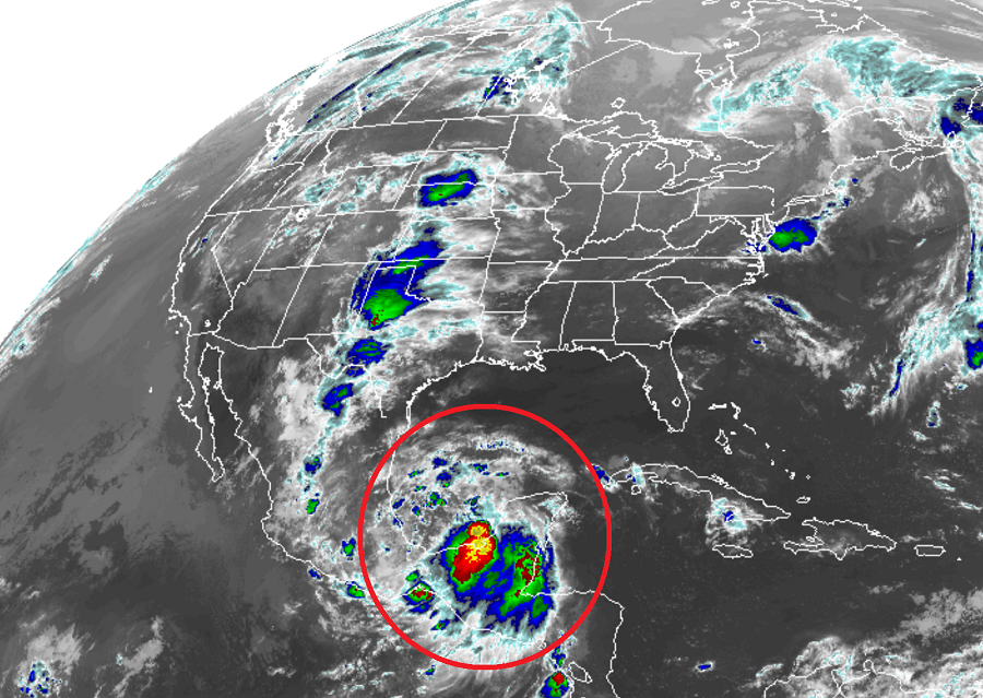 The area circled in red indicates where a tropical cyclone could form this week. Image: NOAA