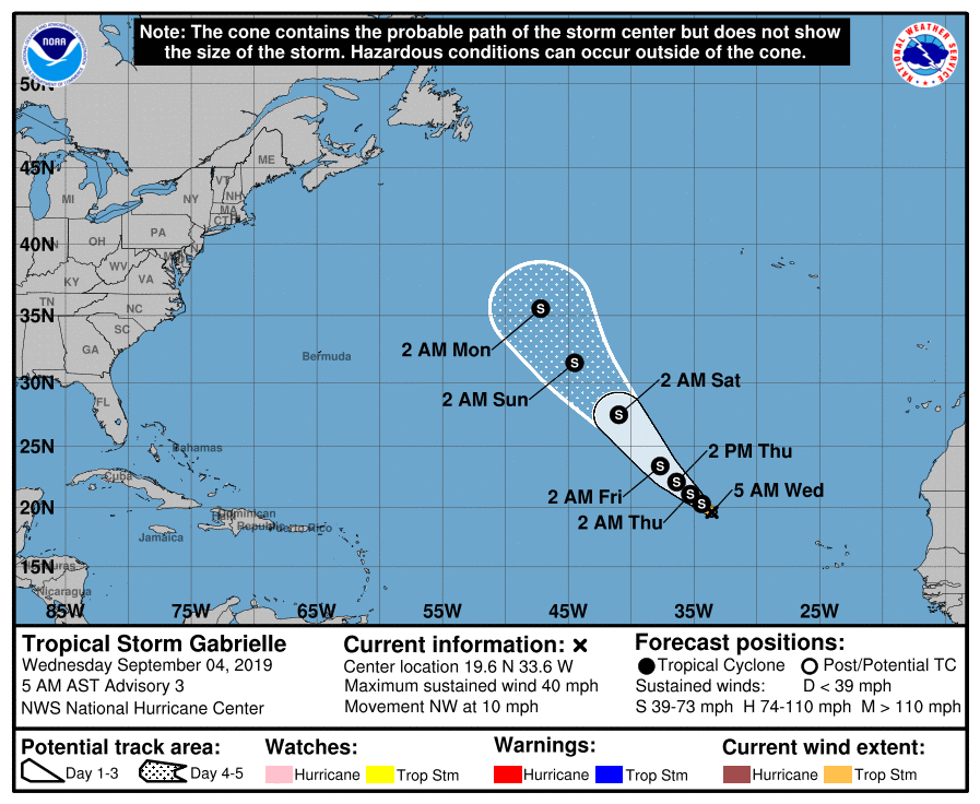 Gabrielle Forms in the Atlantic