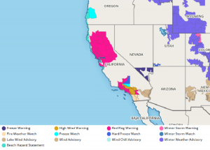 Red Flag warnings are up for both northern and southern California as weather conditions for wildfire remain ripe with danger. Image: weatherboy.com