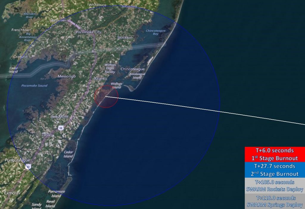 Tonight's small rocket launch will be visible only across a small area as this map shows. Image: NASA