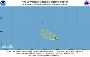 There's a slight chance a tropical cyclone will form south of Hawaii in the coming days. Image: CPHC