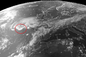 Hurricane Pablo spins about south and west of Europe in the Atlantic Ocean. Image: EUMETSTAT