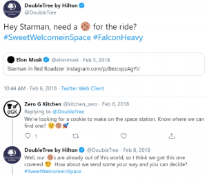 Ingredients for success: a Tweet to Elon Musk from DoubleTree Hotels and an interesting response from Zero G Kitchen. Image: Twitter