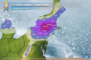 The first snowstorm of December should pack quite a punch, with 1-2 feet of snow possible in portions of the northeast. Image: weatherboy.com