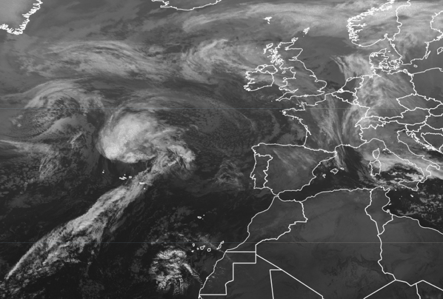 What's left of Sebastien is racing north and east towards Ireland and the United Kingdom. Image: EUMETSTAT