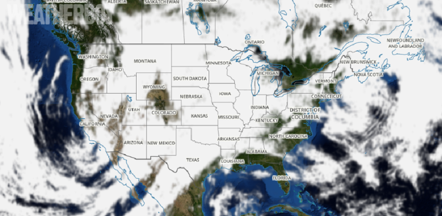 Simulated satellite view shows most of the U.S. under cloudy skies for at least part of Thanksgiving Day. Image: weatherboy.com