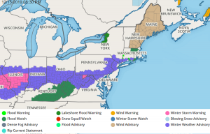 Winter Weather Advisories have been posted for portions of the northeast with light wintry precipitation expected. Image: weatherboy.com