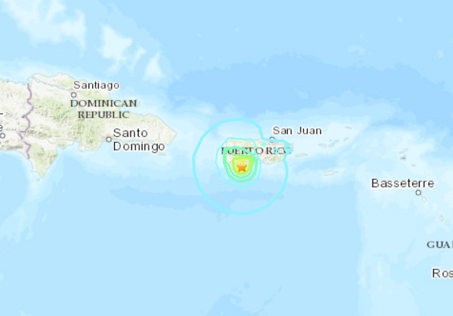 A strong 6.0 earthquake has hit Puerto Rico again this morning.  Image: USGS