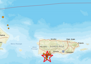 Another strong earthquake struck Puerto Rico today, followed by a series of aftershocks that keep the island on edge. Image: USGS