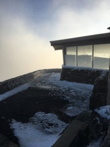 The observation platform looking to the Summit of Haleakala was covered in snow and ice earlier this week. Image: Haleakala National Park