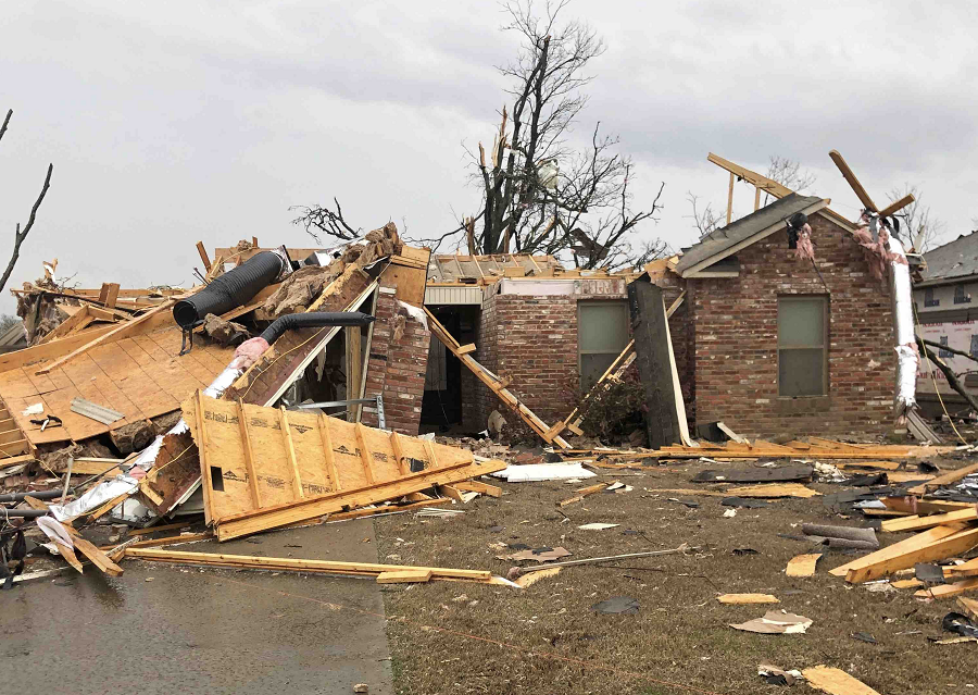 A tornado on Saturday destroyed Dr. Burk's house in Arkansas. Image: Evan Clower / GoFundMe