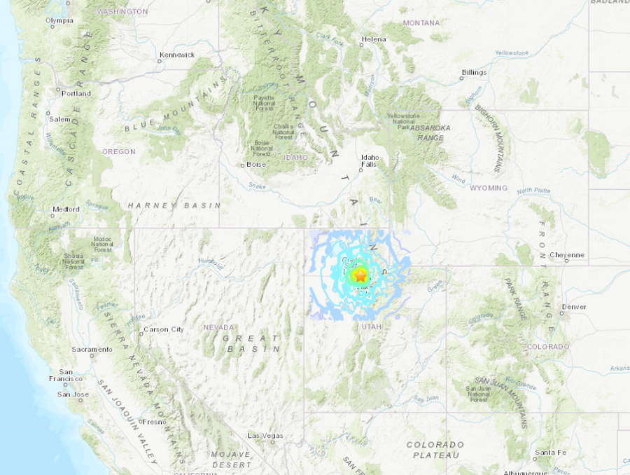 A strong 5.7 earthquake struck the Salt Lake City metro area this morning.  Image: USGS