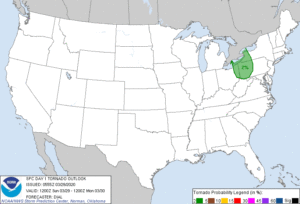 The threat of tornadoes today should be confined to portions of western Pennsylvania, eastern Ohio, and far western Upstate New York. Image: NWS
