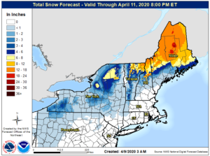 Heavy snow is expected to fall over portions of the northeast; more than a foot and a half is expected over portions of Maine. Image: NWS