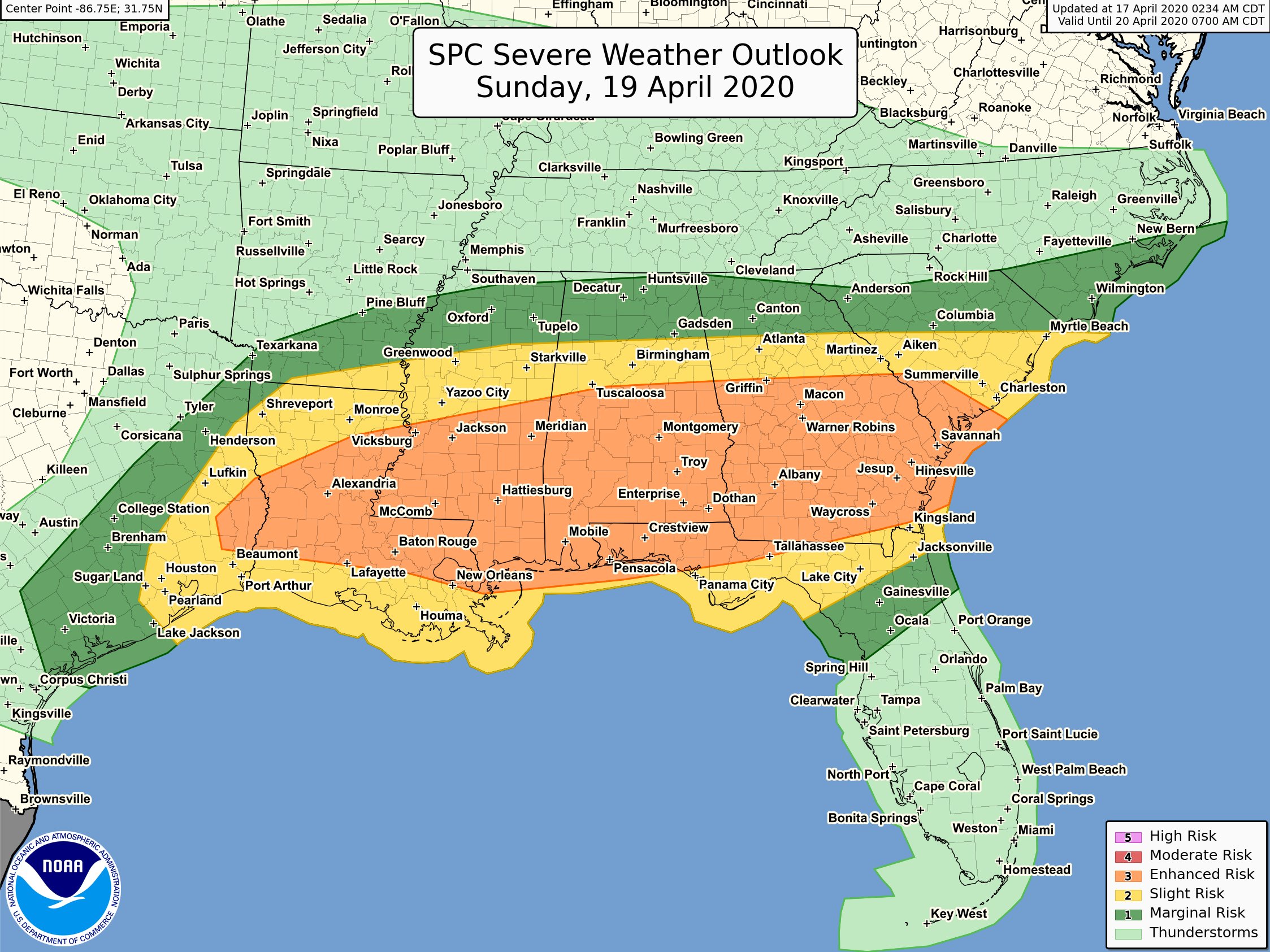 The National Weather Service is alerting people of the likelihood of another severe weather outbreak this weekend.  Image: NWS