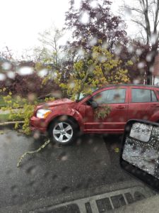 This vehicle became damaged when storms hit New Jersey on April 21,2020. Image: Toms River Police Department