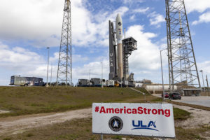A United Launch Alliance (ULA) Atlas V rocket with the USSF-7 mission for the U.S. Space Force rolls from the Vertical Integration Facility (VIF) to the launch pad at Space Launch Complex-41 at Cape Canaveral Air Force Station, Florida. Image: United Launch Alliance