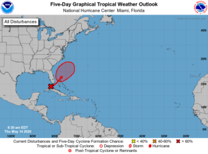 The first storm of the 2020 Atlantic Hurricane Season may form before the season officially starts on June 1. Image: NHC