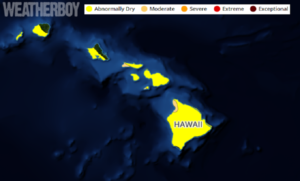 Dry conditions also exist throughout most of Hawaii. Image: weatherboy.com