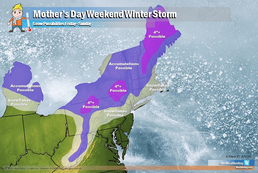 A very late winter storm could bring accumulating snow to portions of the northeast this weekend. Image: weatherboy.com
