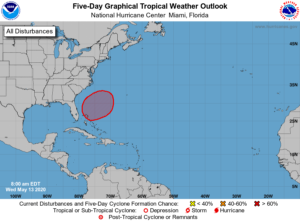 According to the National Hurricane Center, there is now a 70% chance that a system will form in the waters off of the U.S. East Coast. Image: NHC