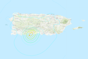 Today's 5.4 earthquake was felt throughout much of Puerto Rico. Image: USGS