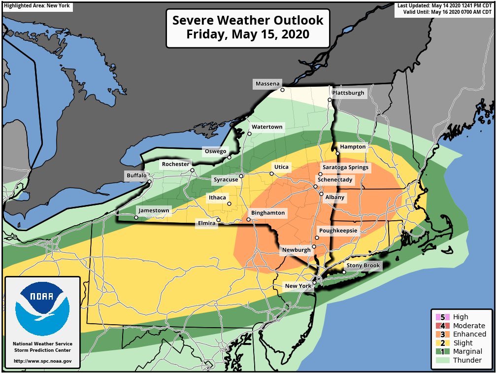 Severe weather is expected in portions of the northeast on Friday. Image: NWS