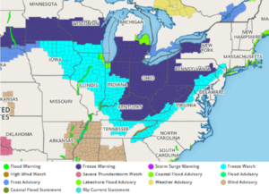 The National Weather Service have issued frost and freeze related advisories for portions of the Eastern United States tonight and tomorrow night. Image: weatherboy.com