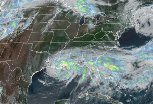 Cristobal is making landfall on the Louisiana coastline. Image: NOAA