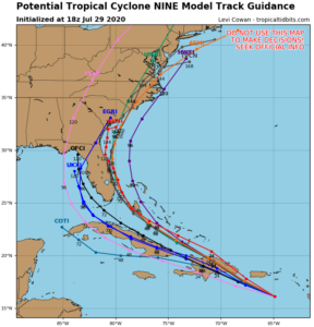 There isn't much consensus yet with the models with this system's extended forecast track. Image: tropicaltidbits.com