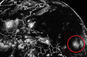 Latest weather satellite shows the area of concern circled in red. Image: NOAA
