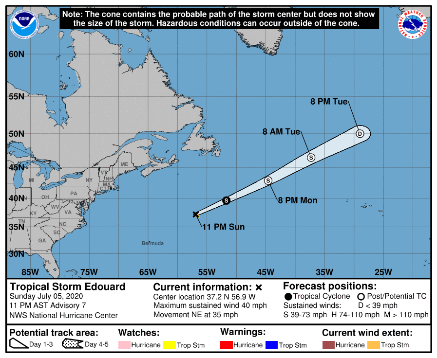 Tropical Storm Edouard has formed in the Atlantic Ocean. Image: NHC