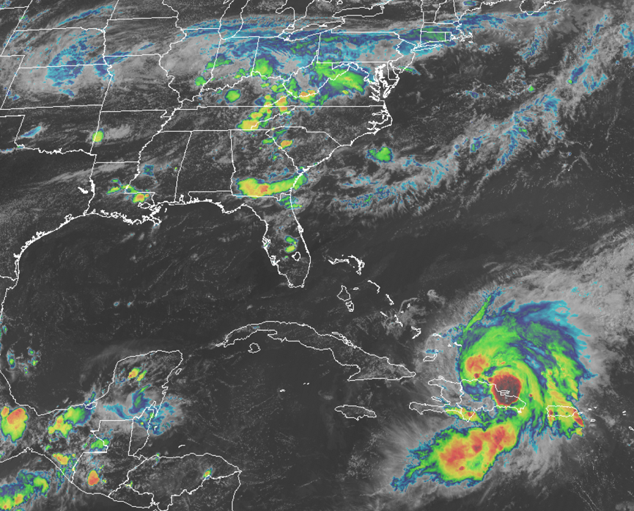 Latest satellite view shows a better organized Isaias growing near the Dominican Republic. Image: NOAA