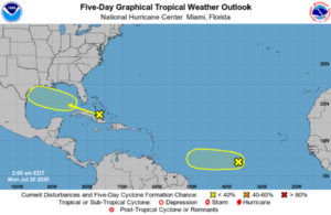 After a break in the tropics last week, the Atlantic has areas of concern to keep an eye on this week. Image: NHC