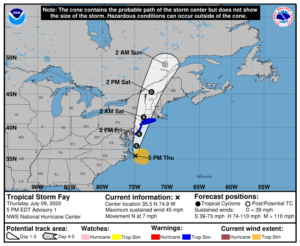 Tropical Storm Warnings are now up; storm conditions are expected to arrive in New Jersey tomorrow. Image: NHC