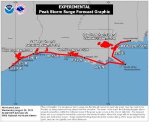 Storm surge can extend far inland away from the coast; in the case of far southeastern Texas and southwestern Louisiana, storm surge could reach upwards of 30 miles inland away from the coast. Image: NHC