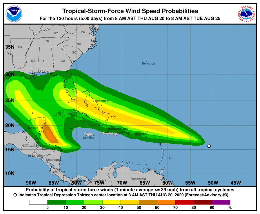 Double trouble: the National Hurricane Center expects at least tropical storm force winds to spread towards the United States from 2 systems in the coming days. Image: NHC