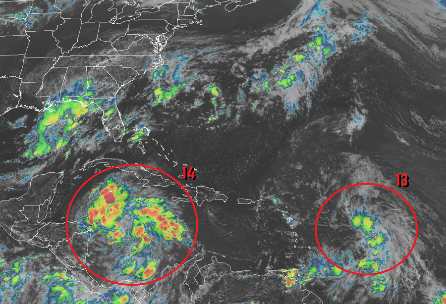 Latest GOES-East weather satellite view shows the latest tropical cyclones becoming better organized. Image: NOAA