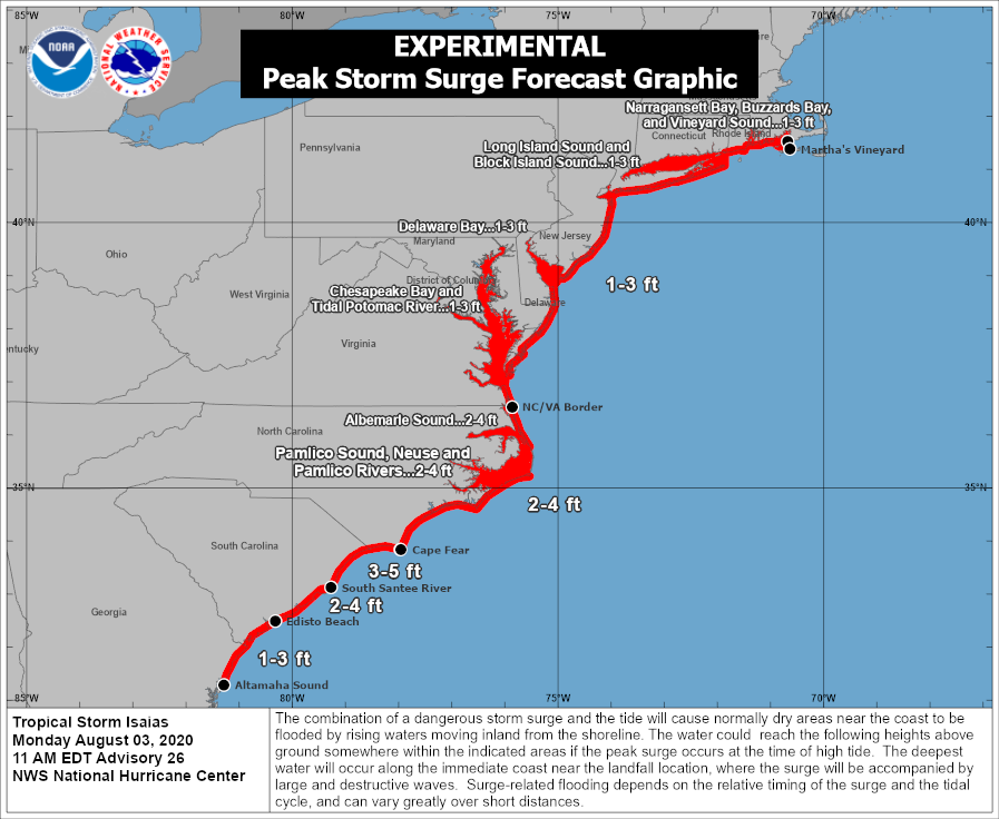 A life-threatening storm surge is expected over portions of the U.S. East Coast. Image: NHC