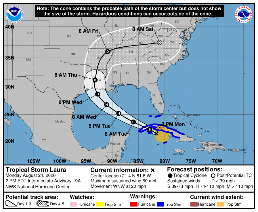 Latest official track for Laura. Image: NHC