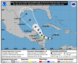 Official forecast track for Tropical Depression #14. Image: NHC