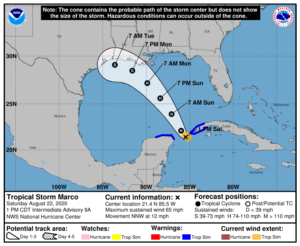 Official forecast cone for Marco. Image: NHC