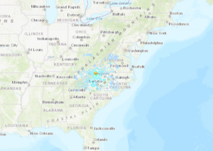 Today's earthquake was felt across a broad area in the eastern United States. Image: USGS