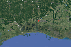 Based on storm surge forecasts, the National Weather Service office in Lake Charles is forecast to be under 9 feet of water, even though it is so far inland from the coast. Winds can also be so extreme in this area that many, if not most, buildings will be destroyed in the area. Image: Google Maps