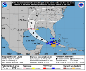 New watches have been issued ahead of Laura. Image: NHC