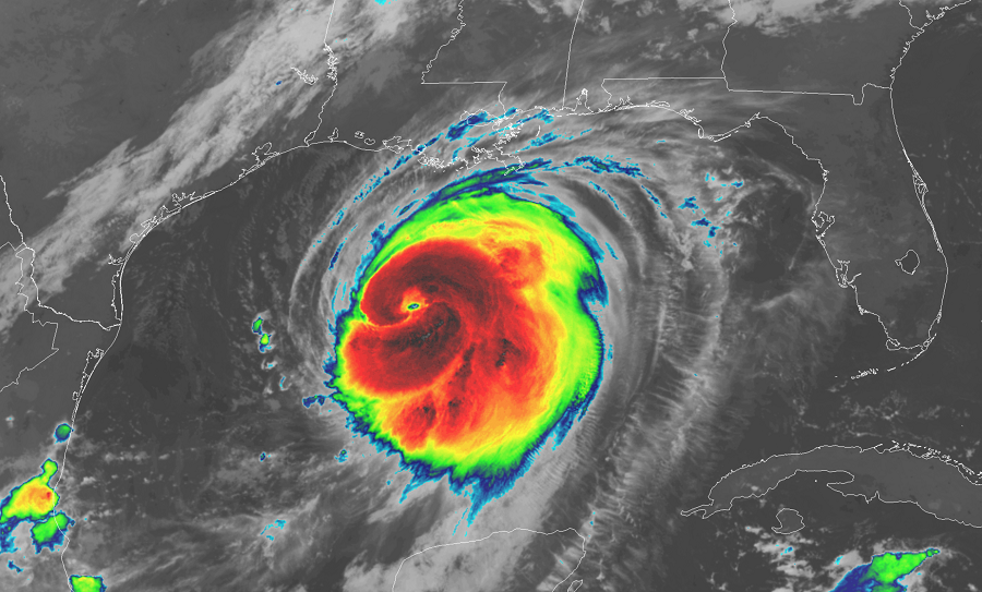 The latest GOES-East weather satellite shows an impressive hurricane will a well defined eye in the Gulf of Mexico. Image: NOAA
