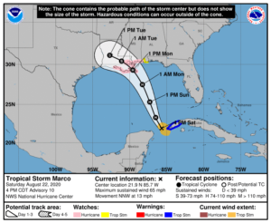 The National Hurricane Center has made a major update with their latest forecast track for Marco. Image: NHC